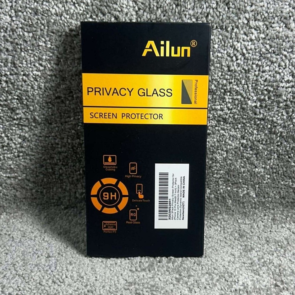 Ailun Privacy Screen Protector iPhone 15 Pro Max 3-Pack Glass Black New 6.7 inch